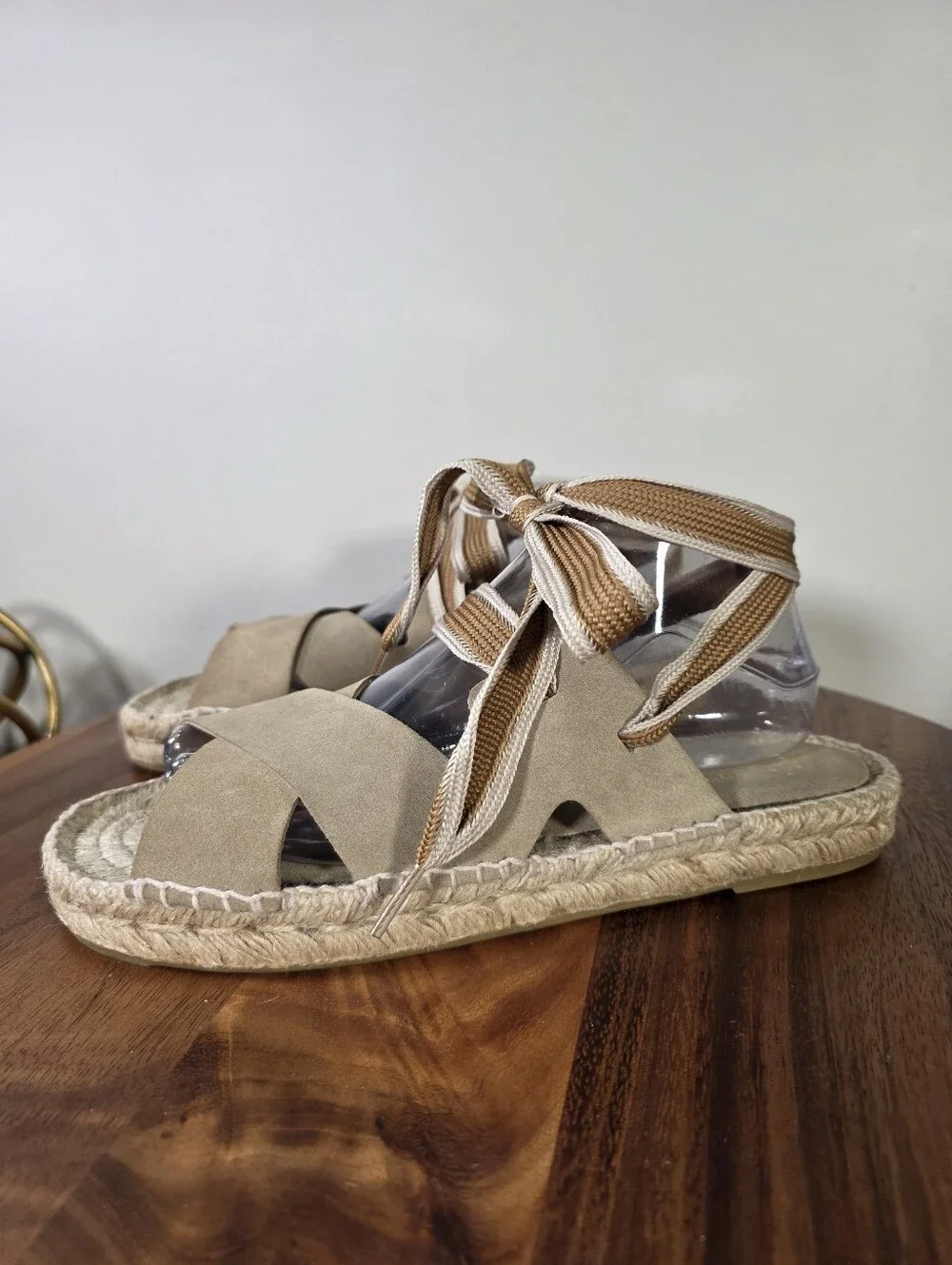Palomitas Paloma Barcelo Aintza Suede Ribbon Wrap Espadrille Sandals Size 41